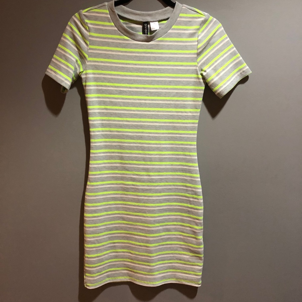 Grey and Neon Green Striped Dress
